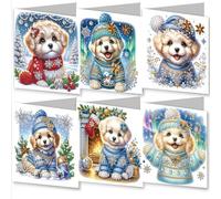 Gofission 6 Pack Diamond Painting Christmas Greeting Cards Kits 5.9x11.81 inch, DIY 5D Diamond Art Special Shaped Drill Crystal Postcards for Family Friends Handmade Gift (Puppy)