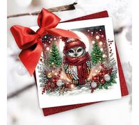 Gofission 6 Pack Diamond Painting Christmas Greeting Cards Kits 5.9x11.81 inch, DIY 5D Diamond Art Special Shaped Drill Crystal Postcards for Family Friends Handmade Gift (Owl)