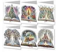 Gofission 6 Pack Diamond Painting Christmas Greeting Cards Kits 5.9x11.81 inch, DIY 5D Diamond Art Special Shaped Drill Crystal Postcards for Family Friends Handmade Gift (Winter)