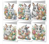 Gofission 6 Pack Diamond Painting Easter Cards Kits 5.9x11.81 inch, DIY 5D Diamond Art Special Shaped Drill Crystal Postcards for Family Friends Handmade Gift (Basket Rabbit)