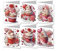 Gofission 6 Pack Diamond Painting Valentine's Day Cards Kits 5.9x11.81 inch, DIY 5D Diamond Art Special Shaped Drill Crystal Postcards for Family Friends Handmade Gift (Dessert)