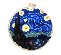 Gofission Complete Punch Needle Kit for Adults Beginners, Starry Night Vincent Willem Van Gogh DIY Pre Printed Punch Needle Embroidery Set with Accessories
