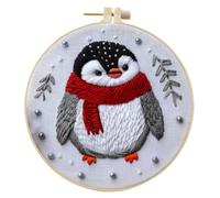 Gofission Embroidery Kit for Adult Beginners Cute Penguin DIY Pre-Printed Fabric Set with Accessories for Home Decor (Penguin)