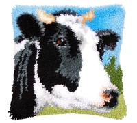 Gofission Latch Hook Cushion Kits for Adult Beginners, Black and White Cow DIY Preprinted Pattern Pillow Making Kit with Accessories for Sofa Bedroom Decor 17x17 inch (Cow)
