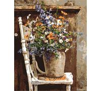 Gofission Paint by Numbers Flower Pot Chair, 16x20 inch Canvas DIY Number Painting Kits No Frame (Chair)