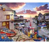 Gofission Paint by Numbers Harbor Sunset Fishing Village, 16x20 inch Canvas DIY Number Painting Kits No Frame (Scenery)