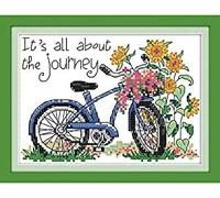 Gofission Pre Printed Cross Stitch Kits Journey Sunflower Bicycle, DIY 14 Count Stamped Embroidery Set 8.3x6.3 inch Fabric with Accessories Needlework Home Wall Decor