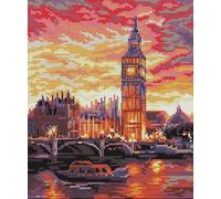 Gofission Pre Printed Cross Stitch Kits London Riverside Big Ben DIY 14 Count Stamped Embroidery Set 10.1x11.3 inch Fabric with Accessories Needlework Home Wall Decor
