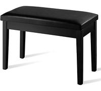 GOFLAME Piano Bench Wooden Duet, Heavy-Duty Piano Stool with Padded Cushion and Hidden Music Storage, Comfortable PU Leather Seat with Locking Hinge, Perfect for Home & Professional Use (Black)