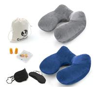 Gofodsil Inflatable Neck Pillow for Aeroplane Camping Trains and Cars with Blindfold Earplugs, Portable Travel Pillow, Neck Pillow Aeroplane Inflatable Set of 2,Blue, Grey,Standard size