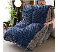 GOFOHIMI 3-Layer Luxury Flannel Fleece Thick Bed Blanket, Super Warm Thickened Quilt Winter, Soft Plush Carved Velvet Blanket Double-Sided Quilt Heavy Warm for Winter,Navy,220x240cm(5kg)