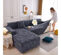 GOFOHIMI Couch Cover L Shape, Solid Color Star Jacquard Sectional Sofa Covers for Living Room Couch Covers Corner Sofa Protector for Pets 1 2 3 4 5 Seater Stretch Couch Covers,Grey-2seat:145-185cm