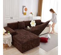 GOFOHIMI Couch Cover L Shape, Solid Color Star Jacquard Sectional Sofa Covers for Living Room Couch Covers Corner Sofa Protector for Pets 1 2 3 4 5 Seater Stretch Couch Covers,Brown-3seat:190-230cm