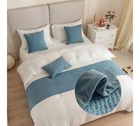 GOFOHIMI Jacquard Bed Runners and Matching Cushion Cover, Reversible Bed Runners Scarves Home Decoration Hotel Bedding Bed Towel Bedroom Bedspread Protection (45x45cm(Pillowcase),grey blue)