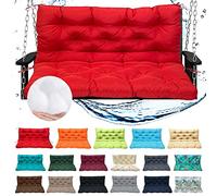 GOFOHIMI Outdoor Swing Cushions 3 Seater Waterproof, Swing Cushion Replacement Porch Swing Cushions with Backrest Bench Cushion for Patio Loveseat Pad Outdoor Furniture (Red 60x40in)