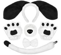 Gofriipai Black Dog Ears Headband Nose Tail Bowtie Paw, 5PCS Floppy Puppy Dog Ears Costume Set for Adult Halloween Cosplay Accessories