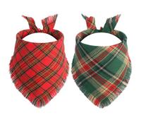 Gofshy Christmas Dog Bandanas 2PCS-Large, Red Green Plaid Scarf with Tassels Edges, Reversible Triangle Bibs Accessories for Boys Girls, Holiday Bandana for Medium and Large Dogs Pets