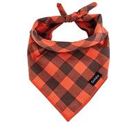 Gofshy Dog Bandana Fall Large-Orange Brown Dog Scarf Buffalo Plaid Printing Adjustable Bib Handkerchief Accessories for Medium Large Dogs (L)