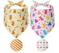 Gofshy Easter Dog Bandanas Large 2PCS, Triangle Reversible Bunny Scarf for Boy and Girl, Adjustable Puppy Bibs for Large and Extra Large Pets Cats