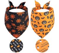 Gofshy Halloween Dog Bandanas XLarge 2PCS, Reversible Triangle Dog Scarfs with Pumpkin, Spide, Bat, Ghost, Fall Puppy Bandanas Bib Handkerchief for Boy and Girl, Holiday Bandanas