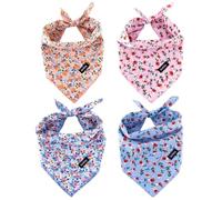 Gofshy Spring Dog Bandanas Small-4PCS Puppy Bandana Orange Pink Blue Floral Printing Dog Bib Handkerchief Scarf Breed Accessories for Small XSmall Dogs Cats Gift