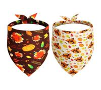 Gofshy Thanksgiving Dog Bandanas XLarge 2PCS, Triangle Reversible Holiday Scarf for Boy and Girl, Fall Autumn Bibs Accessories