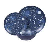 Gofunfun 12 Piece Melamine Dinnerware Sets for 4 - Starry Pattern Camping Dishes Set for Indoor and Outdoor Use, Dishwasher Safe Plates and Bowls Sets, Dark Blue