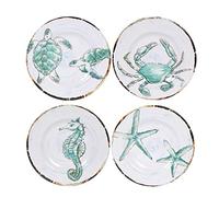 Gofunfun Melamine Salad Plates Set of 4, Salad/Dessert Plate for Outdoor/Indoor Use, Shatterproof, BPA Free, Dishwasher Safe Small Dinner Plates, Marine Life
