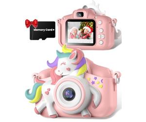 Gofunly Kids Camera, 1080P HD 2.0" Screen Digital Camera for Kids Ages 3-8 | Toys Selfie Camera with Memory Card, Unicorn Gifts for Girls, Birthday Christmas Presents for Childrens Toddler, Pink&White