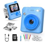 Gofunly Kids Camera Instant Print, 1080P Digital Camera for Kids with 32GB Card & 5 Print Paper Rolls, Selfie Toy Gift for Girls & Boys Ages 3-12, Blue