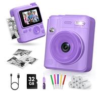 Gofunly Kids Camera Instant Print, 1080P Digital Camera for Kids with 32GB Card & 5 Print Paper Rolls, Selfie Toy Gift for Girls & Boys Ages 3-12, Purple