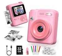 Gofunly Kids Camera Instant Print, 1080P Digital Camera for Kids with 32GB Card & 5 Print Paper Rolls, Selfie Toy Gift for Girls & Boys Ages 3-12, Pink