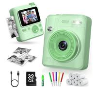 Gofunly Kids Camera Instant Print, 1080P Digital Camera for Kids with 32GB Card & 5 Print Paper Rolls, Selfie Toy Gift for Girls & Boys Ages 3-12, Green