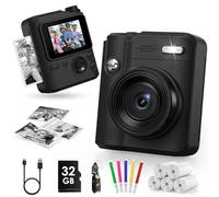 Gofunly Kids Camera Instant Print, 1080P Digital Camera for Kids with 32GB Card & 5 Print Paper Rolls, Selfie Toy Gift for Girls & Boys Ages 3-12, Black
