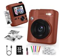 Gofunly Kids Camera Instant Print, 1080P Digital Camera for Kids with 32GB Card & 5 Print Paper Rolls, Selfie Toy Gift for Girls & Boys Ages 3-12, Brown