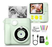Gofunly Kids Camera Instant Print,1080P Digital Instant Camera for Kids, 32GB Card, 3 Rolls Print Paper, Birthday Gifts Childrens Selfie Toys for Boys Girls Age 3-12,Green