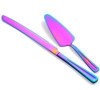 GoGeiLi Rainbow Cake Knife and Server Set, Colorful 33cm Stainless Steel Cake Cutting Set for Wedding, Birthday, Parties