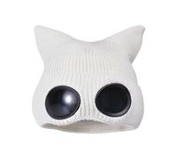Goggle Beanie Warm Hat with Windproof | Portable Hat with Knitted Glasses | Winter Skull Cap with Cat Ears , Beanie with Fleece Lining Spe, White, riferimento alla descrizione
