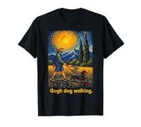 Gogh Dog Walking Dachshund Impressionist Art T-Shirt