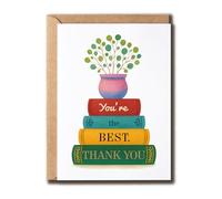 GoGi93Art You Are The Best Card - Stack Of Books With Plant Themed - Blank Inside - Thank You - Positive - Inspirational - Card For Women - Men