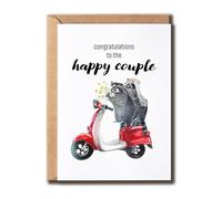 GoGiDesigns Congrats To The Happy Couple Sweet Card - Wedding Anniversary Raccoon Card - Watercolour Card - Wedding Wishes Card