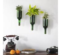 GoGiftid Upcycled Wall Planters Set of 3 Created Using Wine Bottles | Indoor Herb Garden Pots with Metal Mount | Recycled Hydroponic Flower Vases | Home Decor | Handmade Plant Lover Gift