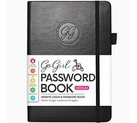 GoGirl Password Book Keeper with Alphabetical Tabs, 13.5 x 19cm, Black | Internet addresses and passwords, medium 13.5 x 19cm logbook for organized website login records, large print for seniors