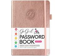 GoGirl Password Book Keeper with Alphabetical Tabs, 13.5 x 19cm, Rose Gold | Internet addresses and passwords, medium 13.5 x 19cm logbook for organized website login records, large print for seniors