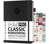 GoGirl Planner PRO - Undated Horizontal Layout Weekly Planner and Organizer + Budgeting and Expense Tracking Pages, Goals Journal & Agenda, 18 x 25.5cm, Hardcover, Lasts 1 Year - Black