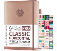 GoGirl Planner PRO - Undated Horizontal Layout Weekly Planner and Organizer + Budgeting and Expense Tracking Pages, Goals Journal & Agenda, 18 x 25.5cm, Hardcover, Lasts 1 Year - Rose Gold