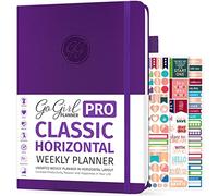 GoGirl Planner PRO - Undated Horizontal Layout Weekly Planner and Organizer + Budgeting and Expense Tracking Pages, Goals Journal & Agenda, 18 x 25.5cm, Hardcover, Lasts 1 Year - Purple