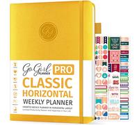 GoGirl Planner PRO - Undated Horizontal Layout Weekly Planner and Organizer + Budgeting and Expense Tracking Pages, Goals Journal & Agenda, 18 x 25.5cm, Hardcover, Lasts 1 Year - Amber Yellow