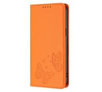 GOGME Case for Doogee Note 56X / Note 56X Pro, Premium Leather Flip Cover with Butterfly Emboss, Card Holder, Kickstand, Shockproof Bumper, Wallet Shell - Orange