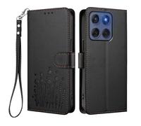 GOGME Case for Motorola Edge 60 Fusion, Elegant Floral Leather Cover with TPU Bumper, Shockproof Stand Shell & Wallet Design - Black